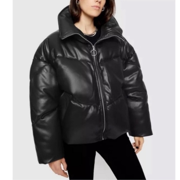 Rebecca Minkoff Black Faux Leather Puffer Oversized Jacket - Picture 2 of 10